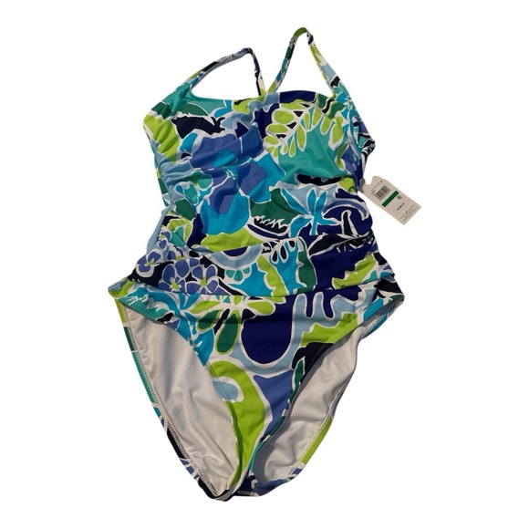 Nautica Blue and Green Floral One Piece Swimsuit With Built in Bra Large NWT - Picture 2 of 3